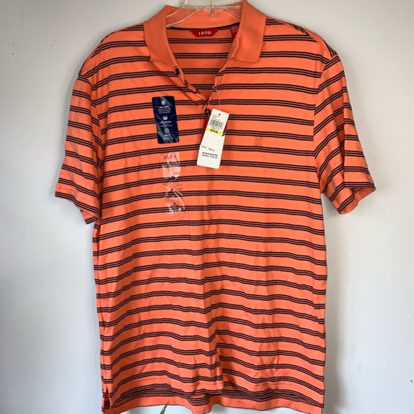 NWT $48 IZOD Med Mens Striped Windward Cool Polo Top with UPF - Picture 2 of 9